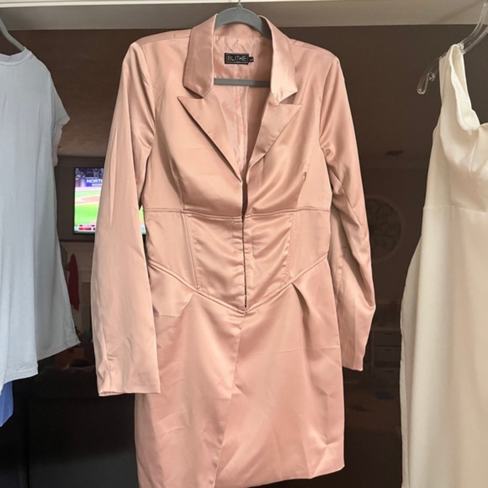 Blithe Blazer Dress Bodycon Mini Cocktail Party Dress Pink L - Picture 2 of 5